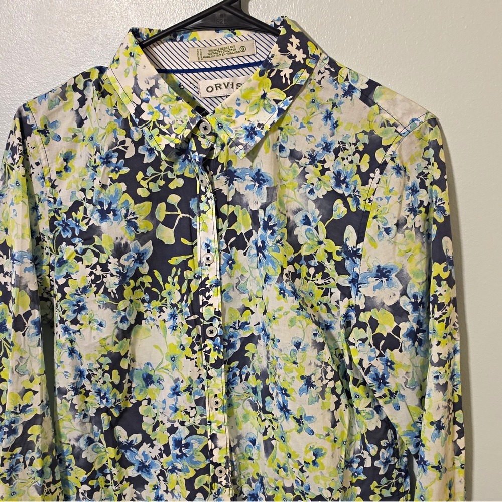 Orvis Multicolor Floral Woven Cotton Collared LS Button-Up Shirt Size M #308